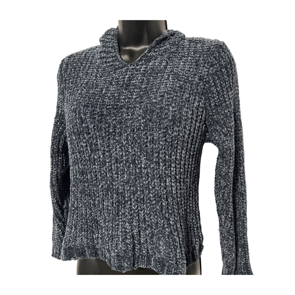 Heart And Arrow Teens Girls Chenille Hoodie Sweater Marled Blue Black Hue 14 - Picture 2 of 6